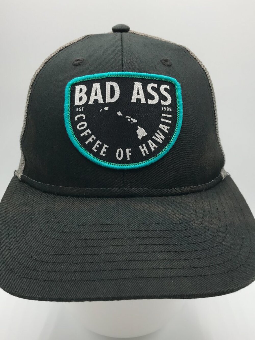 Bad Ass Coffee of Hawaii Adult's Black Gray Mesh Back Snap Back Hat Cap